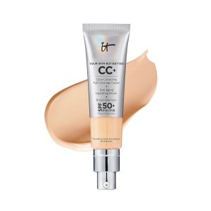 IT Cosmetics CC+ Cream – Full-Coverage Foundation With SPF 50, Color Corrector & Anti-Aging Serum, Formulated With Niacinamide & Hyaluronic Acid, Natural Finish, For All Skin Types, 1.08 fl oz