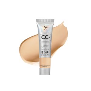 IT Cosmetics CC+ Cream Travel – Full-Coverage Foundation With SPF 50, Color Corrector & Anti-Aging Serum, Formulated With Niacinamide & Hyaluronic Acid, Natural Finish, For All Skin Types, 0.4 fl oz