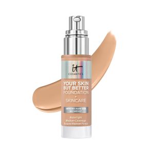 IT Cosmetics Your Skin But Better Foundation + Skincare – Hydrating Medium Buildable Coverage – Minimizes Pores & Imperfections – Natural Radiant Finish – With Hyaluronic Acid – 1.0 fl oz