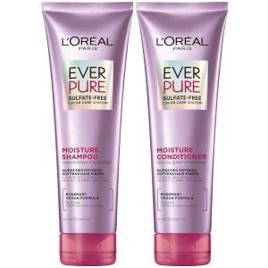 L’Oreal Paris Moisture Sulfate Free Shampoo and Conditioner Set, Hair Care for Color-Treated Hair with Rosemary Botanicals, EverPure, 1 Kit