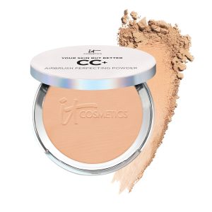 IT Cosmetics CC+ Airbrush Perfecting Powder Foundation – Buildable Full Coverage Of Pores & Dark Spots – Hydrating Face Makeup with Hydrolyzed Collagen & Niacinamide – 0.33 Oz